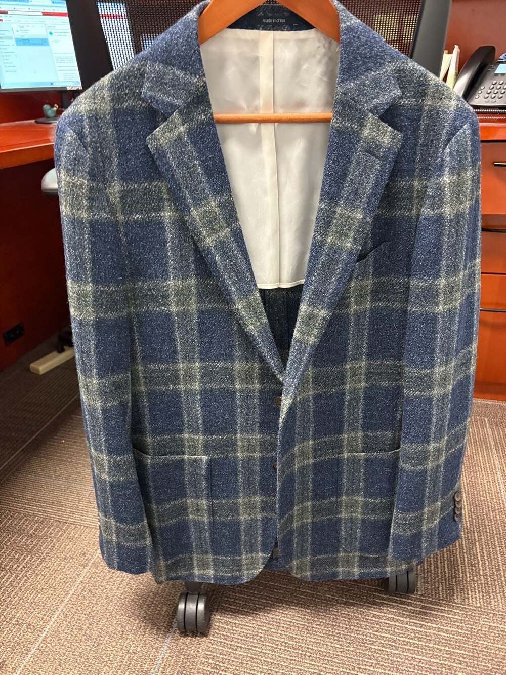 Suitsupply Wool Silk Linen Blazer Size 54 Blue Plaid Check